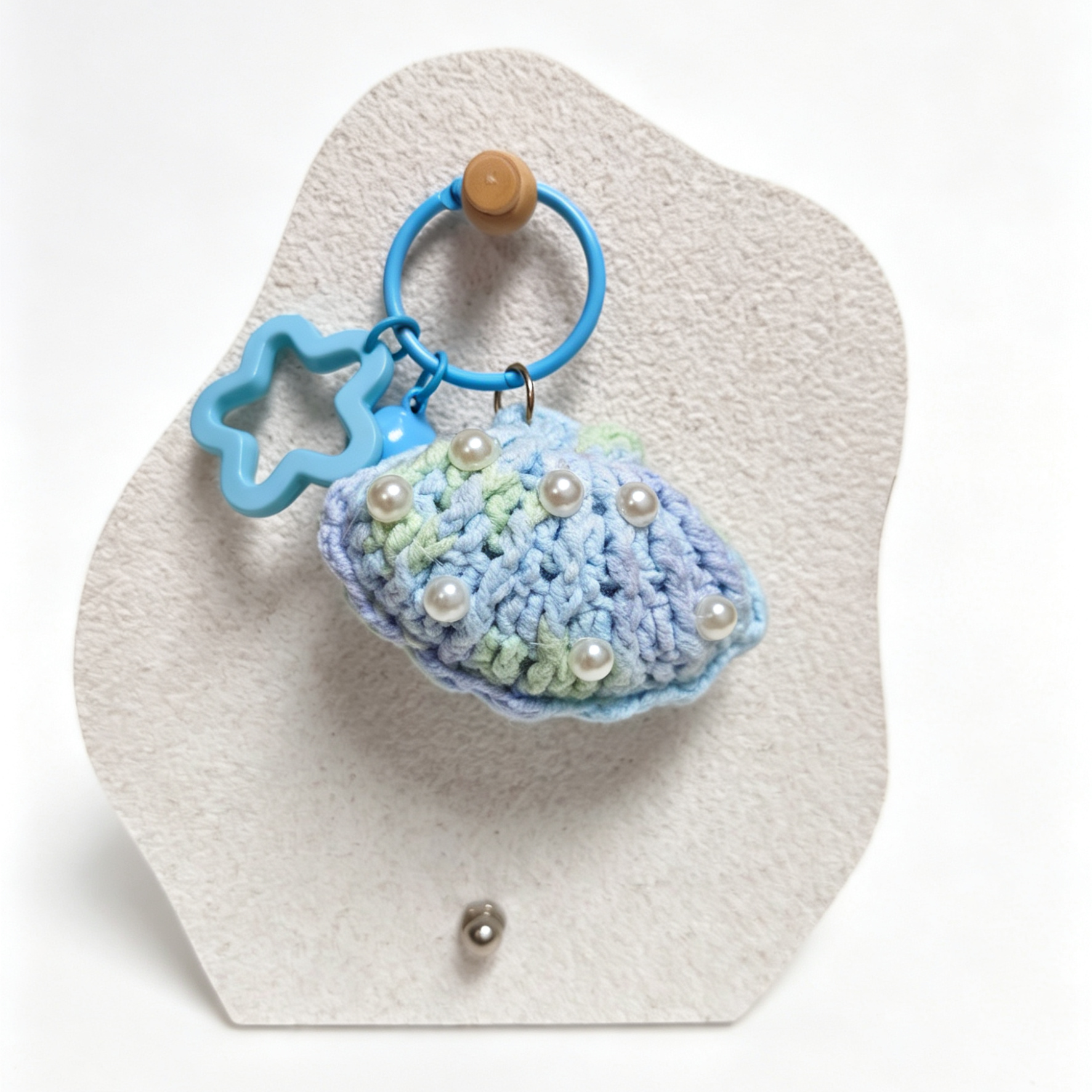 Crochet Blue Shell Keychain