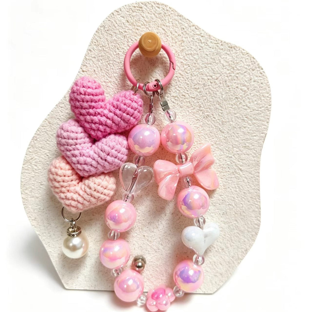 Multi-Color Crochet Heart Beaded Keychain – Pick Your Shade