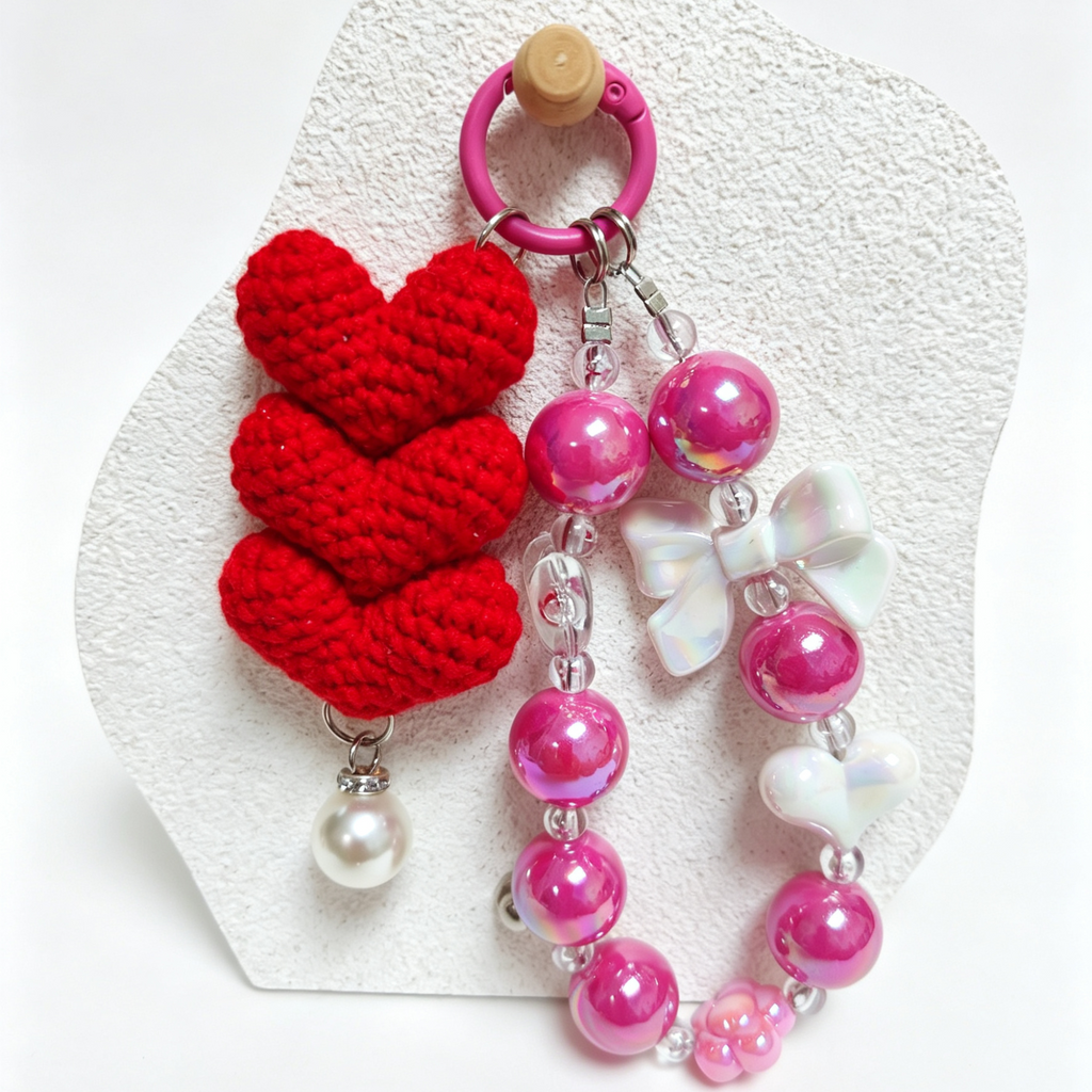 Multi-Color Crochet Heart Beaded Keychain – Pick Your Shade